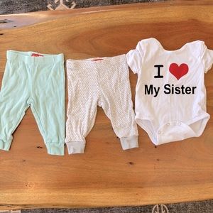 3 Month Baby Bundle with Skip Hop Joggers and an “I ❤️ My Sister” onesie